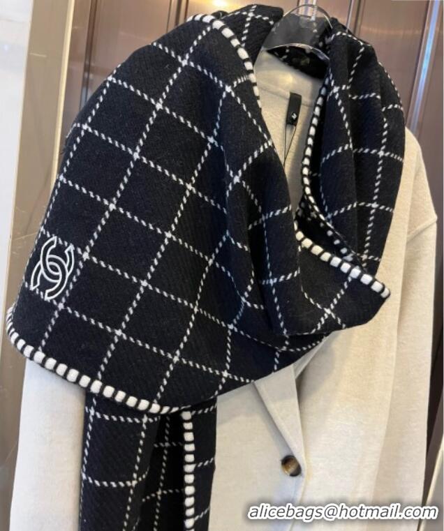 Famous Brand Chanel Check Cashmere Long Scarf 38x185cm CH102106 Black 2024