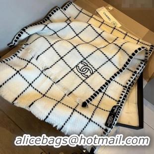 Cheapest Chanel Check Cashmere Long Scarf 38x185cm CH102106 White 2024