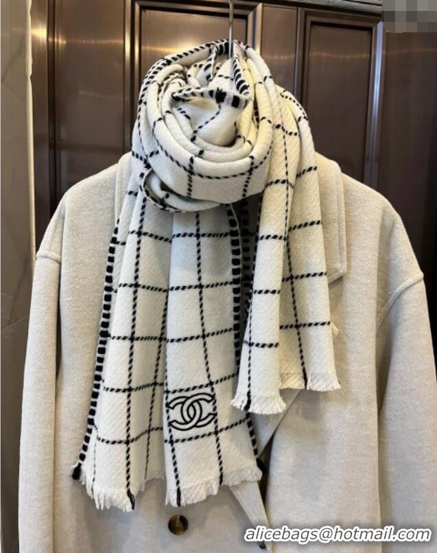 Cheapest Chanel Check Cashmere Long Scarf 38x185cm CH102106 White 2024