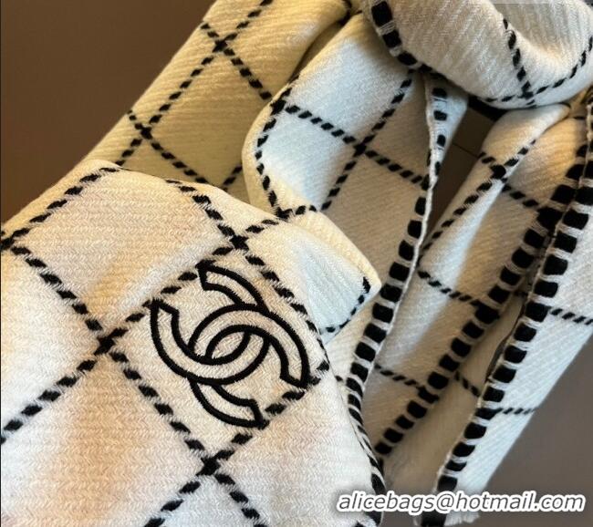 Cheapest Chanel Check Cashmere Long Scarf 38x185cm CH102106 White 2024