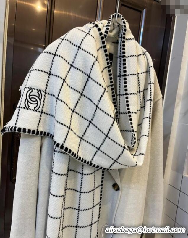 Cheapest Chanel Check Cashmere Long Scarf 38x185cm CH102106 White 2024