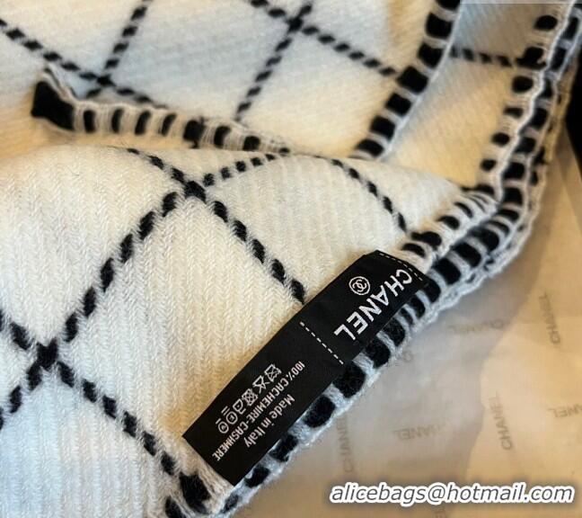 Cheapest Chanel Check Cashmere Long Scarf 38x185cm CH102106 White 2024