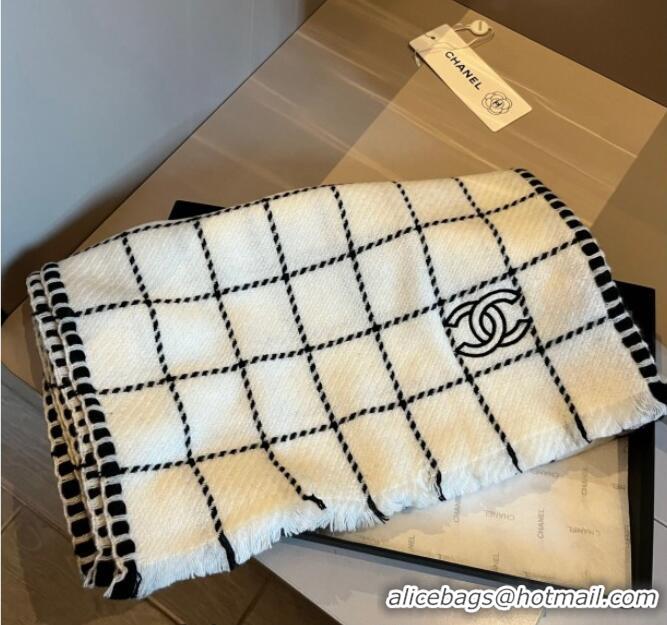 Cheapest Chanel Check Cashmere Long Scarf 38x185cm CH102106 White 2024