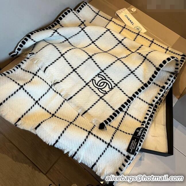 Cheapest Chanel Check Cashmere Long Scarf 38x185cm CH102106 White 2024