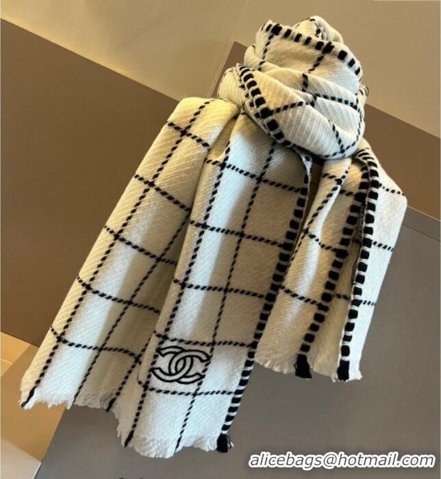 Cheapest Chanel Check Cashmere Long Scarf 38x185cm CH102106 White 2024