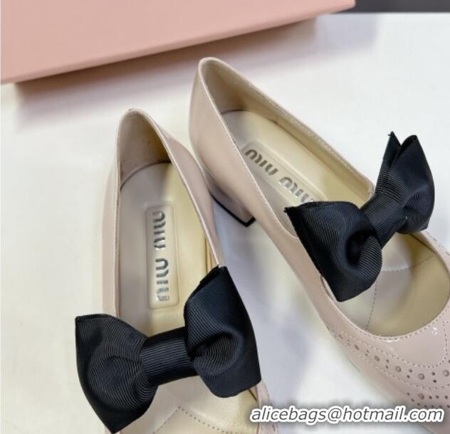 Grade Miu Miu Openwork Patent Leather Mary Janes Pumps 3.5cm with Bow Nude 1228037