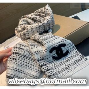 Top Grade Chanel Knit Long Scarf 35x180cm CH102107 White/Black 2024