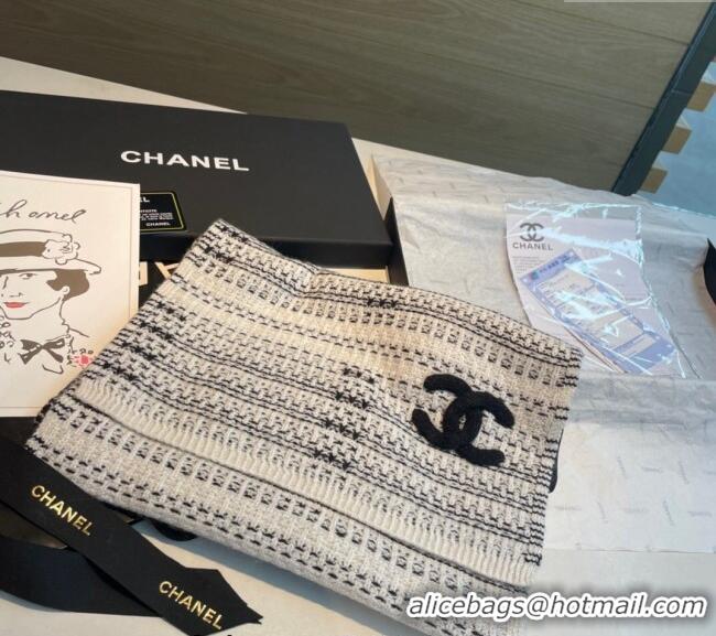 Top Grade Chanel Knit Long Scarf 35x180cm CH102107 White/Black 2024