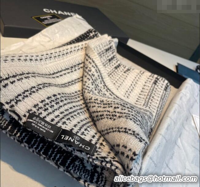 Top Grade Chanel Knit Long Scarf 35x180cm CH102107 White/Black 2024