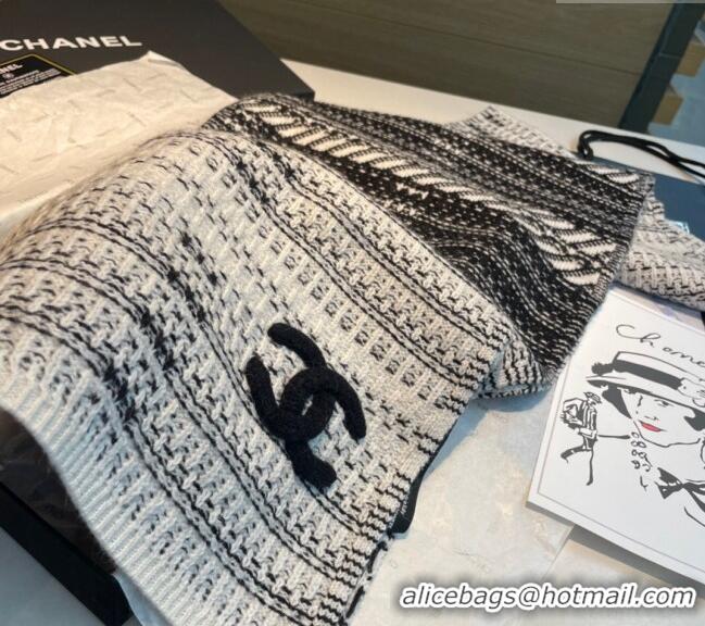 Top Grade Chanel Knit Long Scarf 35x180cm CH102107 White/Black 2024