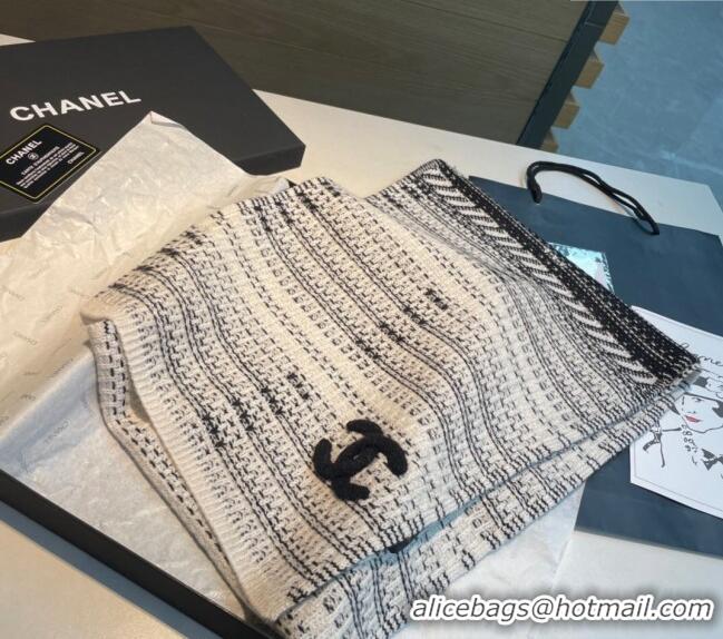 Top Grade Chanel Knit Long Scarf 35x180cm CH102107 White/Black 2024