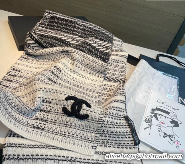 Top Grade Chanel Knit Long Scarf 35x180cm CH102107 White/Black 2024