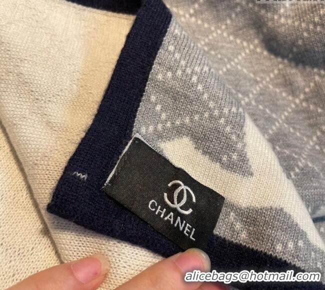 Well Crafted Chanel Knit Cashmere Long Scarf 30x180cm CH102107 Grey/White 2024