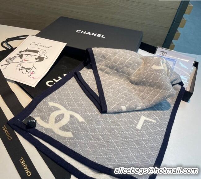 Well Crafted Chanel Knit Cashmere Long Scarf 30x180cm CH102107 Grey/White 2024