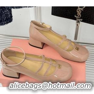 Sumptuous Miu Miu Patent Leather Mary Janes Pumps with Strap Nude Pink 1228040