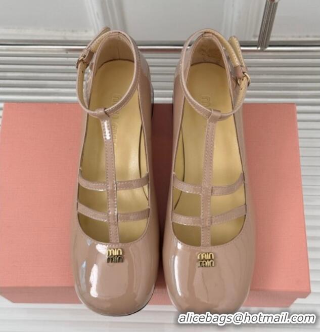 Sumptuous Miu Miu Patent Leather Mary Janes Pumps with Strap Nude Pink 1228040