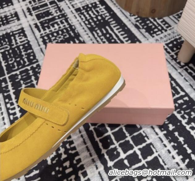 Stylish Miu Miu Elasticized Suede Ballerinas Flat Yellow 1228041