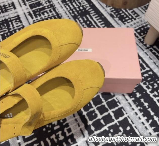 Stylish Miu Miu Elasticized Suede Ballerinas Flat Yellow 1228041