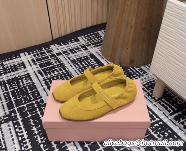 Stylish Miu Miu Elasticized Suede Ballerinas Flat Yellow 1228041