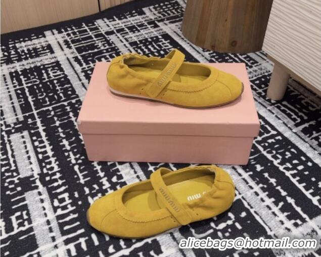 Stylish Miu Miu Elasticized Suede Ballerinas Flat Yellow 1228041