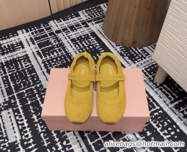 Stylish Miu Miu Elasticized Suede Ballerinas Flat Yellow 1228041