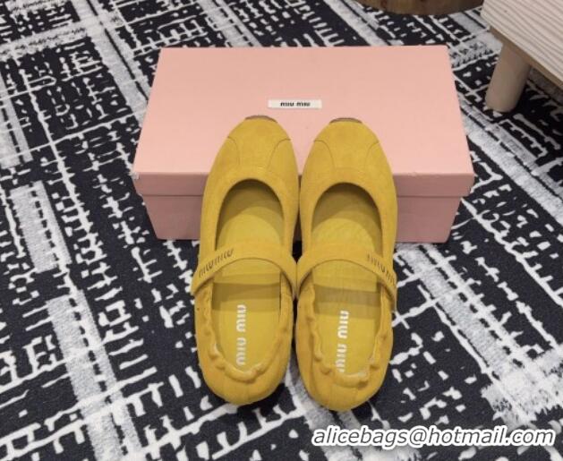 Stylish Miu Miu Elasticized Suede Ballerinas Flat Yellow 1228041