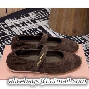 Perfect Miu Miu Elasticized Suede Ballerinas Flat Dark Brown 1228042