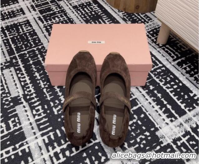 Perfect Miu Miu Elasticized Suede Ballerinas Flat Dark Brown 1228042