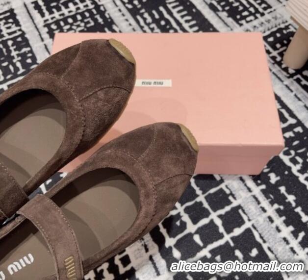 Perfect Miu Miu Elasticized Suede Ballerinas Flat Dark Brown 1228042