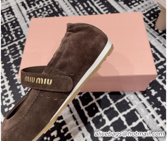 Perfect Miu Miu Elasticized Suede Ballerinas Flat Dark Brown 1228042