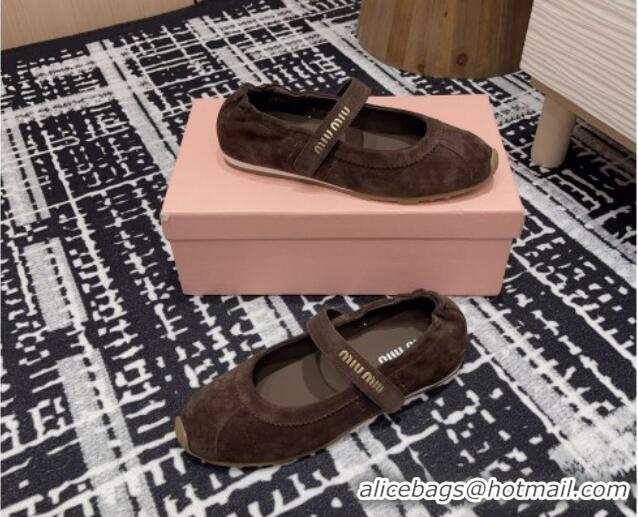 Perfect Miu Miu Elasticized Suede Ballerinas Flat Dark Brown 1228042