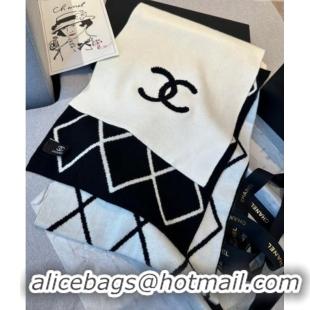 Grade Quality Chanel Chevron Cashmere Long Scarf 30x180cm CH102109 White/Black 2024