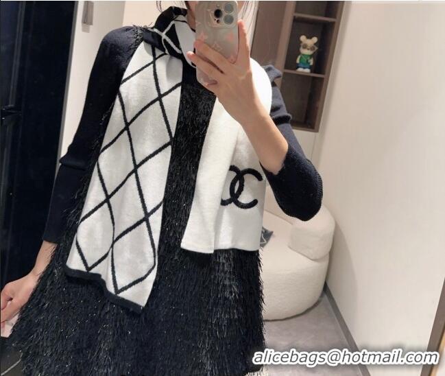 Grade Quality Chanel Chevron Cashmere Long Scarf 30x180cm CH102109 White/Black 2024