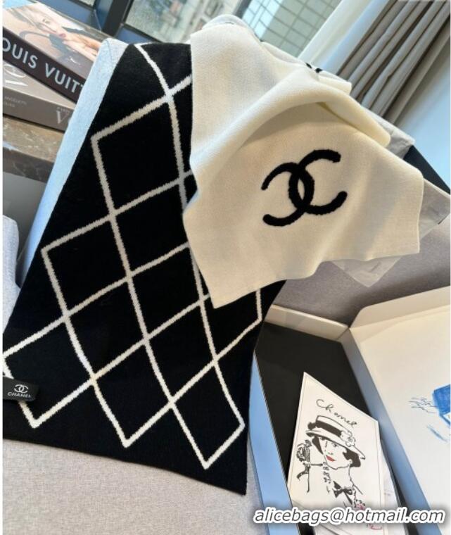 Grade Quality Chanel Chevron Cashmere Long Scarf 30x180cm CH102109 White/Black 2024