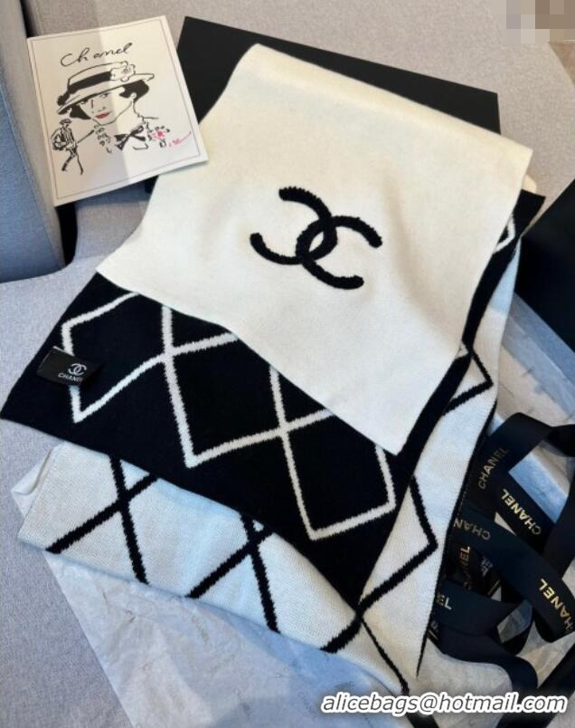 Grade Quality Chanel Chevron Cashmere Long Scarf 30x180cm CH102109 White/Black 2024