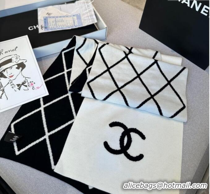 Grade Quality Chanel Chevron Cashmere Long Scarf 30x180cm CH102109 White/Black 2024