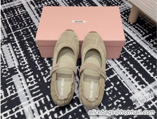 Buy Discount Miu Miu Elasticized Suede Ballerinas Flat Grey 1228043