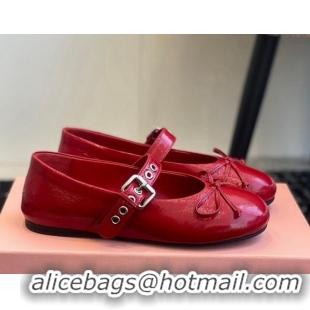 Low Price Miu Miu Patent Leather Ballerinas Flat with Bow and Buckle Red 1228044