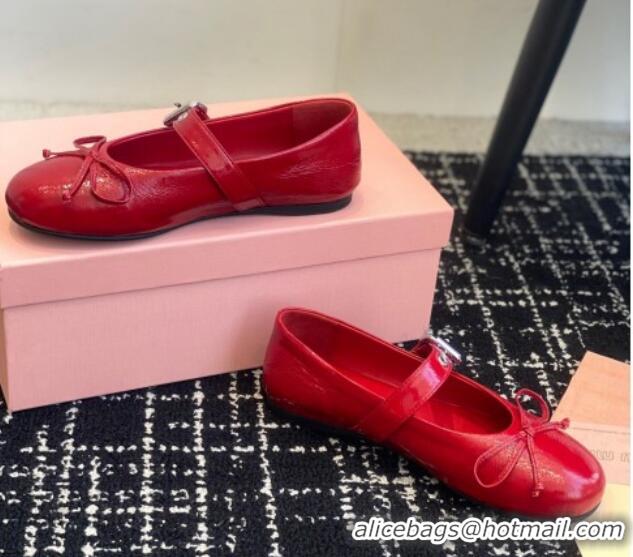 Low Price Miu Miu Patent Leather Ballerinas Flat with Bow and Buckle Red 1228044