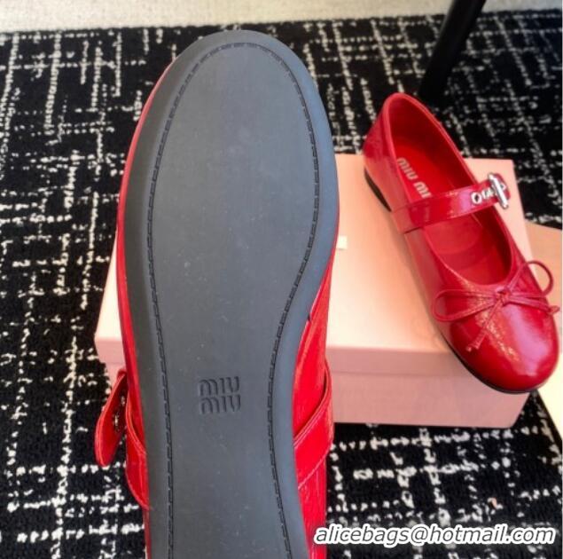 Low Price Miu Miu Patent Leather Ballerinas Flat with Bow and Buckle Red 1228044