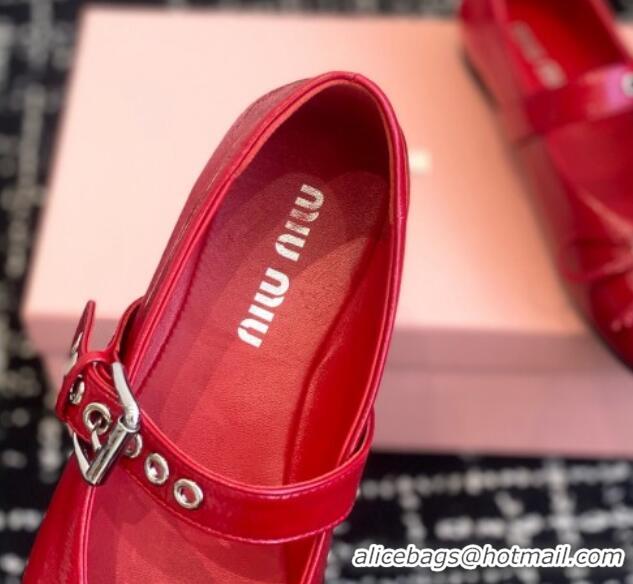 Low Price Miu Miu Patent Leather Ballerinas Flat with Bow and Buckle Red 1228044