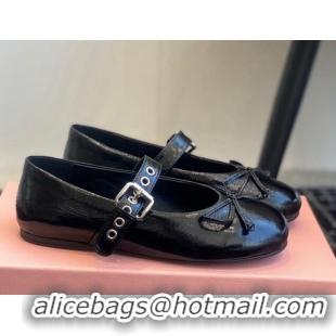 Recommended Miu Miu Patent Leather Ballerinas Flat with Bow and Buckle Black 1228045