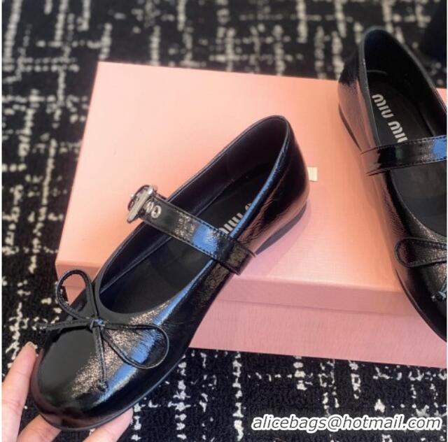 Recommended Miu Miu Patent Leather Ballerinas Flat with Bow and Buckle Black 1228045