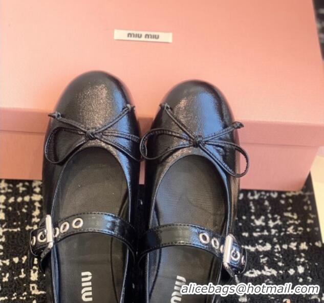 Recommended Miu Miu Patent Leather Ballerinas Flat with Bow and Buckle Black 1228045