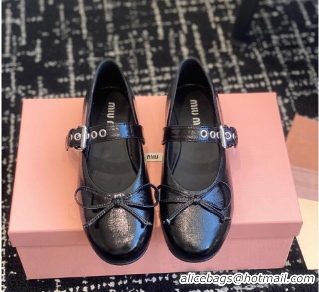 Recommended Miu Miu Patent Leather Ballerinas Flat with Bow and Buckle Black 1228045