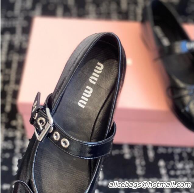 Recommended Miu Miu Patent Leather Ballerinas Flat with Bow and Buckle Black 1228045