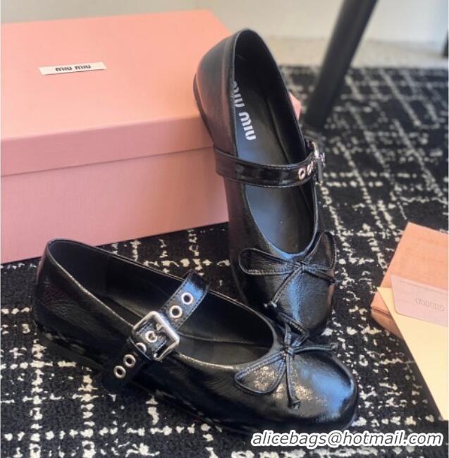 Recommended Miu Miu Patent Leather Ballerinas Flat with Bow and Buckle Black 1228045