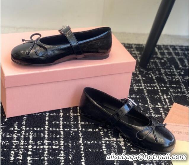 Recommended Miu Miu Patent Leather Ballerinas Flat with Bow and Buckle Black 1228045