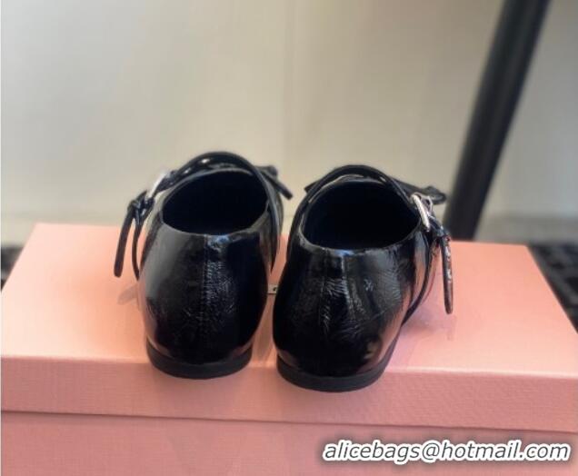 Recommended Miu Miu Patent Leather Ballerinas Flat with Bow and Buckle Black 1228045