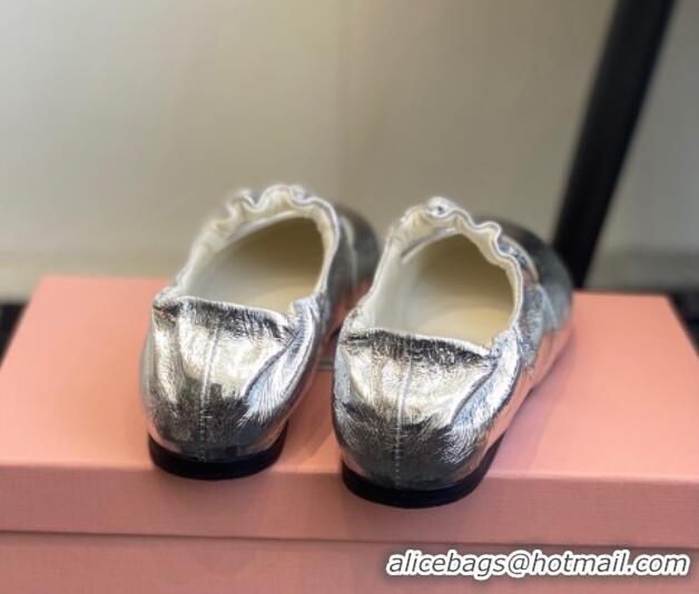 Stylish Miu Miu Nappa Leather Elasticized Ballerinas Flat Silver 1228047